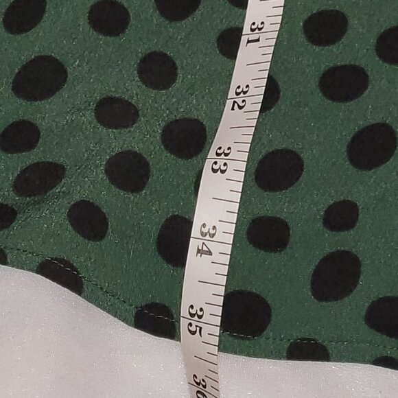 Who What Wear Dress 3/4 Shirred Sleeves Green Black Polka Dots L Whimsigoth - Picture 13 of 14
